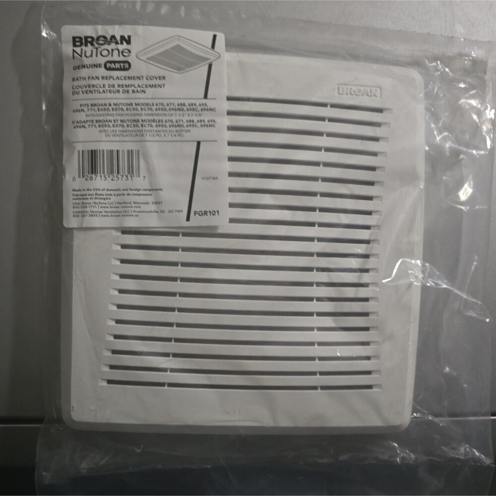 Broan-NuTone FGR101 Exhaust Bath Fan Replacement Cover/Grille White 1 Pack